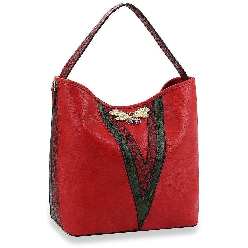 Rhinestone Bee Accented Hobo Handbag Shoulder Bag Purse